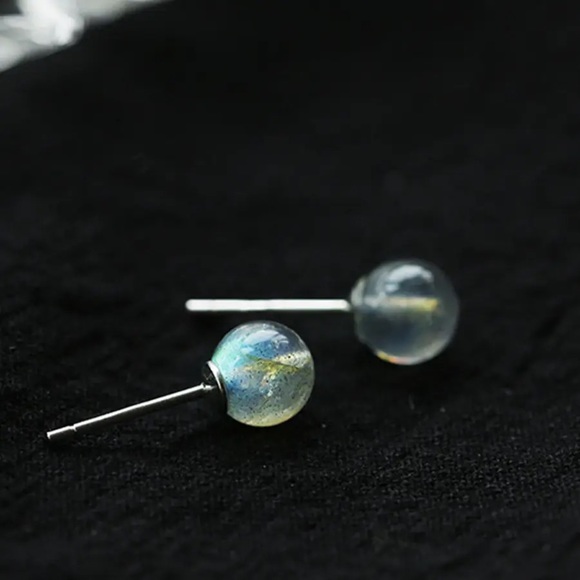 Natural Labradorite Stud Earrings, Sterling Silver Earrings - Picture 2 of 5